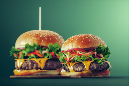 Hamburger on a green background illustrationの写真素材