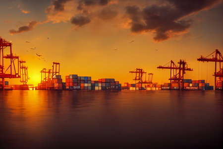Cargo Port with Crane, Generative AI Art Illustrationの素材