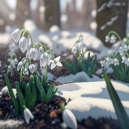 spring snowdrops in snow, Generative AI Art Illustrationの素材