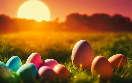 easter eggs in grass, Generative AI Art Illustrationの素材