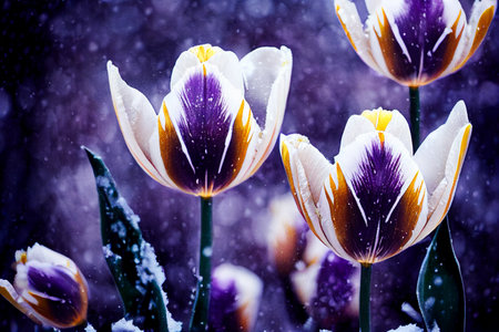 spring crocus flowers in the snow, Generative AI Art Illustration 05の素材