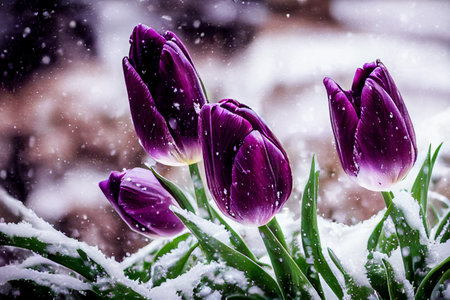 Tulips in the snow, Generative AI Art Illustration 04の素材