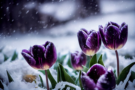 Tulips in the snow, Generative AI Art Illustration 03の素材