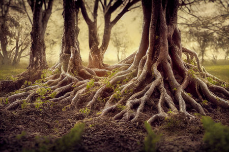 Tree roots in the forest, Generative AI Art Illustrationの素材