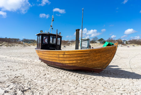 fishing boat on the beach baltic seaの写真素材