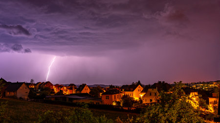 thunderstorm lightning in the nightの写真素材