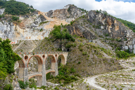 old stone bridge in the ponte di vara, carrara italyの写真素材