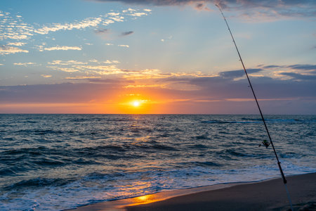 fishing at sunset in Tuscany, Italyの写真素材