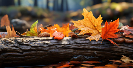 autumn leaves on the ground with tree trunkの素材
