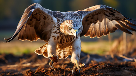 Buzzard approaching his prey in the wildの素材