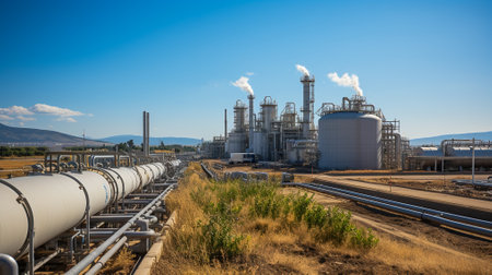 Biogas plant with pipeline in the foregroundの素材