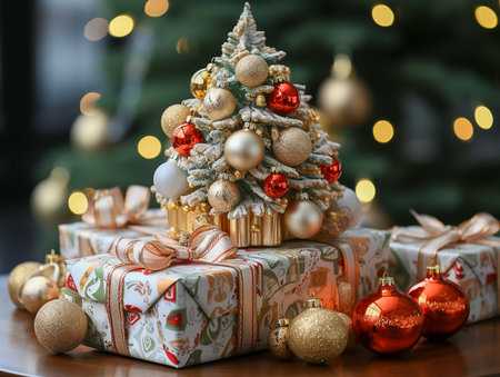 Christmas tree with presents backgroundの素材