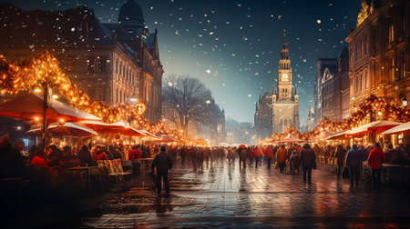 night view of Christmas Market in the cityの素材