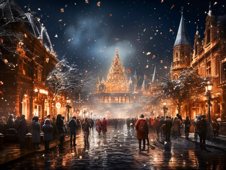 Christmas market in the city at nightの素材