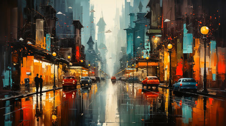abstract painting city at nightの素材