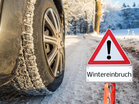 Warning sign for onset of winter in Germanの写真素材