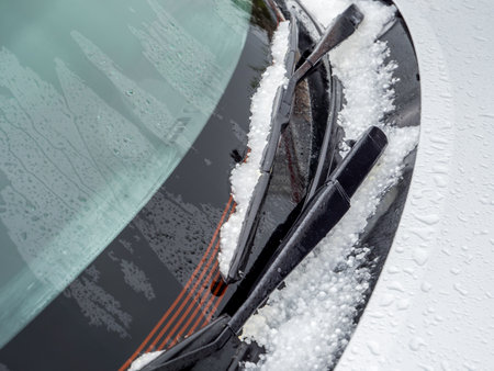 Windshield is frozen in winterの写真素材