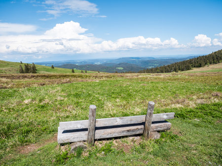 View over the Ore Mountains in Saxony at blue skyの写真素材