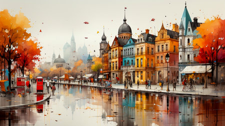 Panorama of the old art painting city with colorful paintの素材
