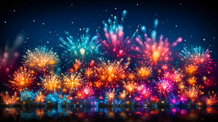 neon fireworks in the city at night 04の素材