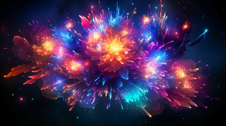 neon fireworks in the skyの素材