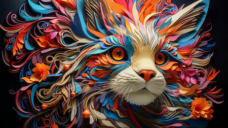 Abstract neon art for a colorful painting catの素材