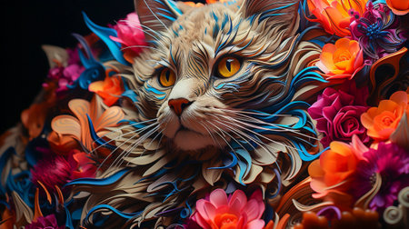 Abstract neon art for a colorful painting catの素材