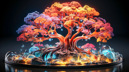 Abstract neon art for a tree of lifeの素材