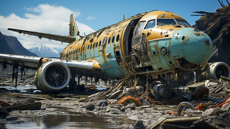 airplane wreck At the airplane graveyardの素材