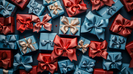 set of red and blue christmas gift boxesの素材