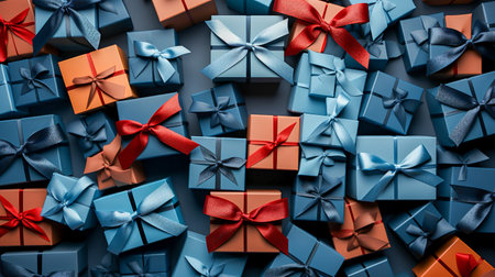 set of red and blue gift boxes backgroundの素材