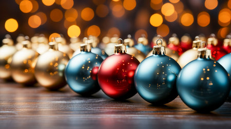 Christmas background with baubles and bokehの素材