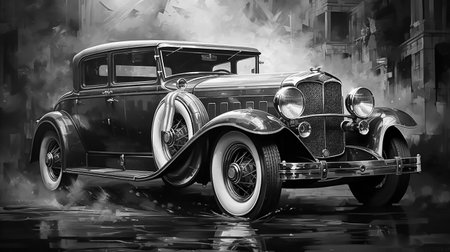 1920s vintage classic car in black and white photographyの素材