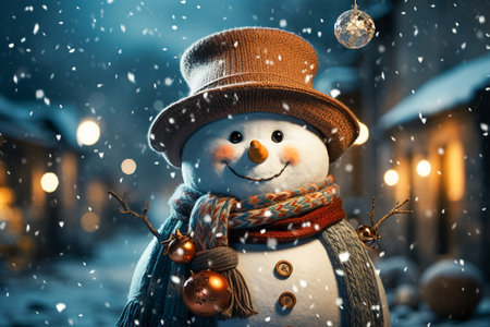 snowman on the snow Illustration Christmas backgroundの素材