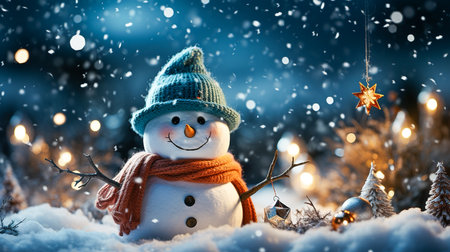 snowman in the snow christmas backgroundの素材