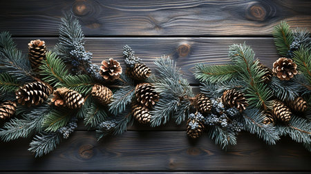 Christmas background with cones and branchesの素材