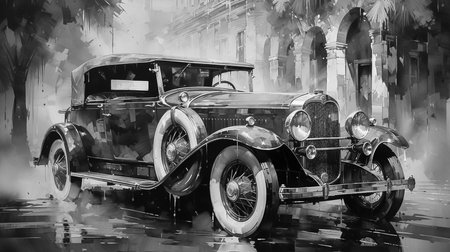 vintage car in the 1920s cityの素材