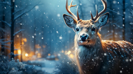deer in the winter forestの素材