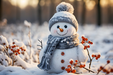 snowman on the snow background imageの素材