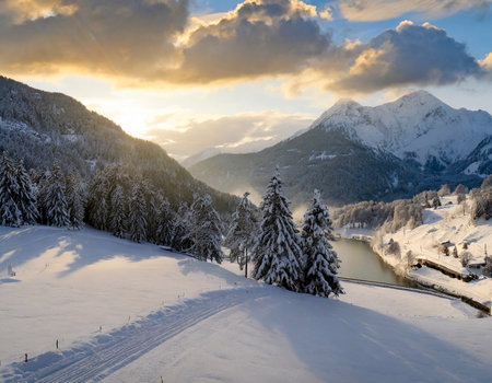 winter landscape with snow covered mountainsの素材