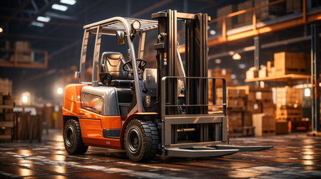 forklift truck in a warehouseの素材