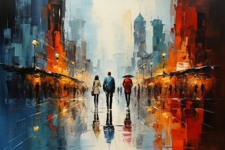 abstract painting with people in the cityの素材