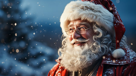 Santa Claus portrait with snow backgroundの素材