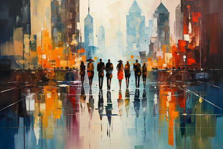 Shopping tour through a modern abstract painted cityの素材
