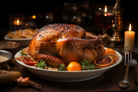 roasted chicken with vegetables and spicesの素材
