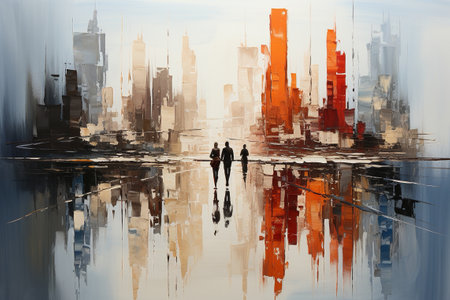 abstract painting with people in the cityの素材
