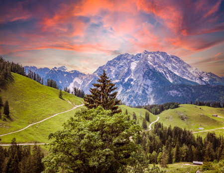 View of the Watzmann in the Berchtesgaden Alpsの写真素材