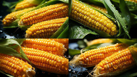 Collage of a corn cob with water dropsの素材