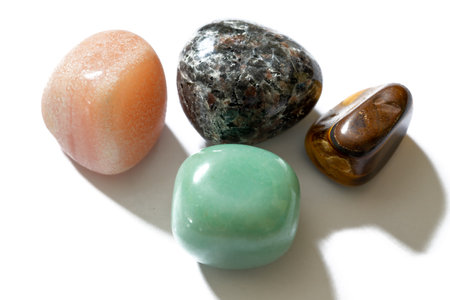 set of polished gemstones on white backgroundの写真素材