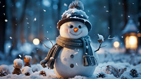 snowman on the snow backgroundの素材